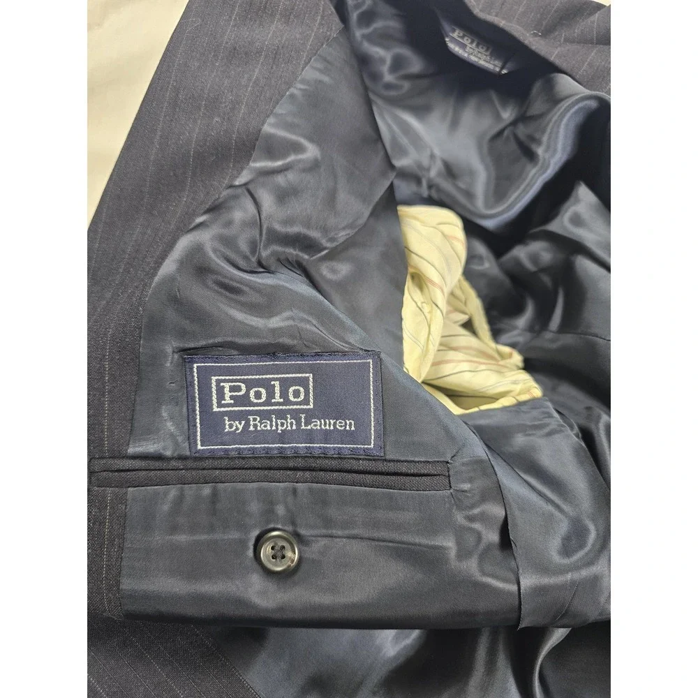 Polo Ralph Lauren Blazer Mens 45X Navy Pinstripe Wool Perkins Shearer USA‎